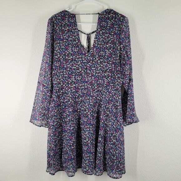 Sam Edelman Floral Dress Womens Sz 8 Black Pink Bell Sleeve Cottage BOHO - Picture 5 of 13